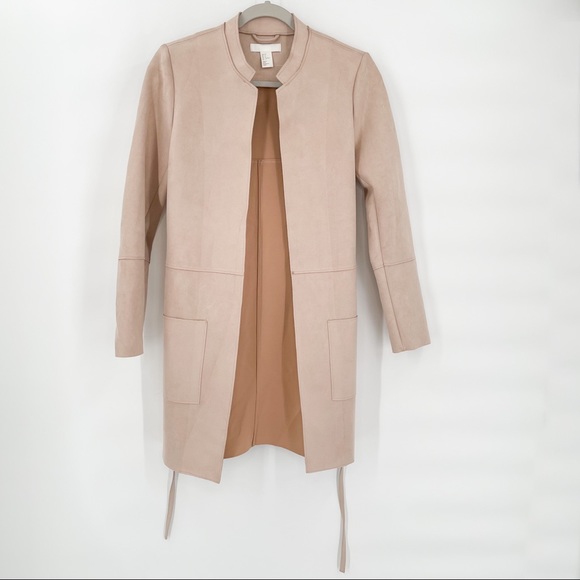 H&M Jackets & Blazers - H&M Nude Faux Suede Open Front Trench Coat with Belt Tie Women’s Size 6